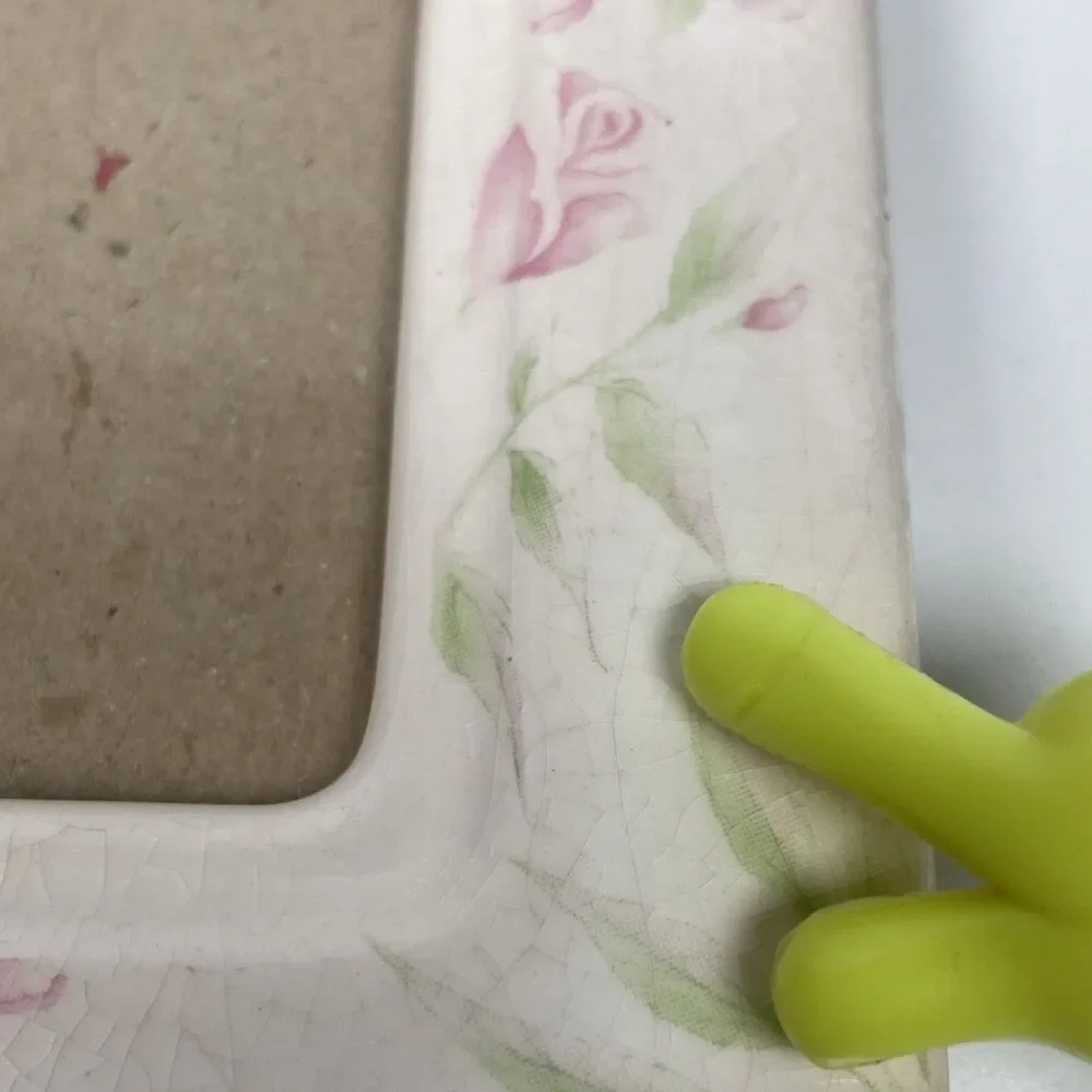 Burnes Ceramic Photo Picture Frame White Pink Floral Rose  Cottage 4.5
